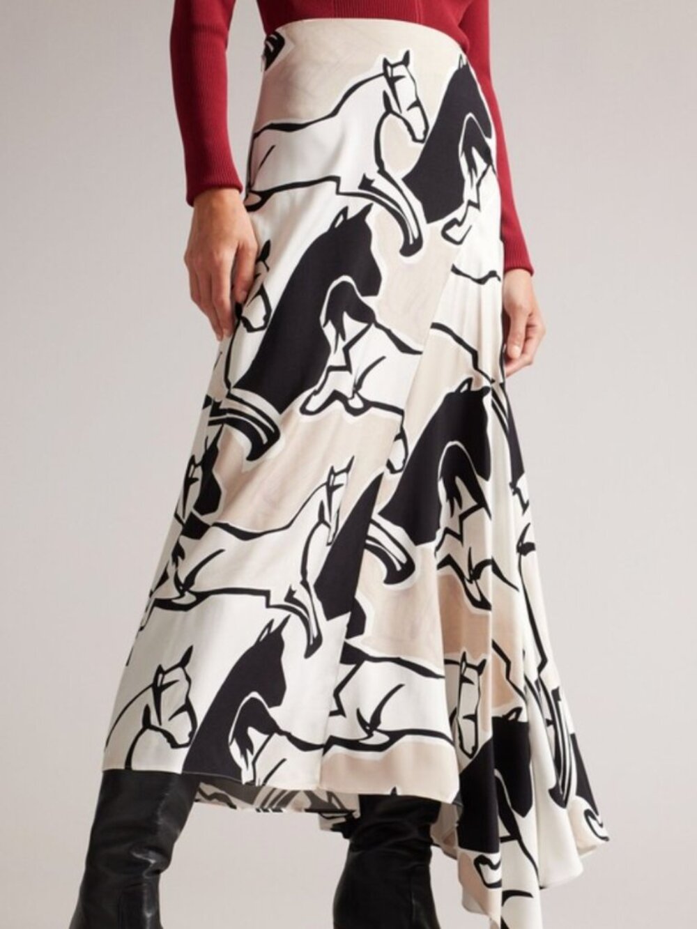 Ted Baker Horse-Print Asymmetrical Skirt